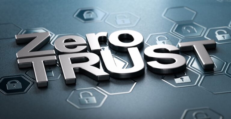 Scritta Zero Trust su sfondo nero, con icone di lucchetti in rilievo, che esprime il concetto di cyber security.