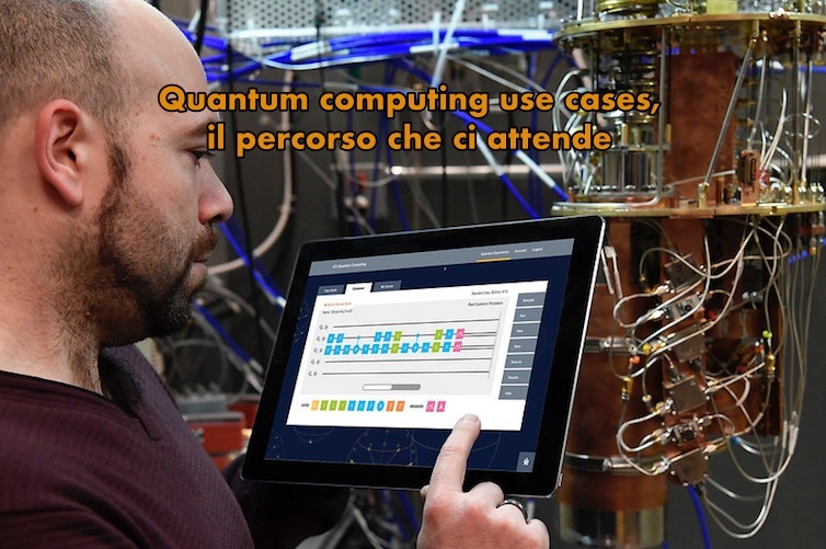 Ricercatore, all’interno dell’IBM Quantum Lab, mentre utilizza uno strumento grafico di programmazione quantistica, a esprimere il concetto di quantum computing use cases (Jon Simon/Feature Photo Service per IBM - https://www.flickr.com/photos/ibm_research_zurich/26709415071/in/album-72157716277073207/)
