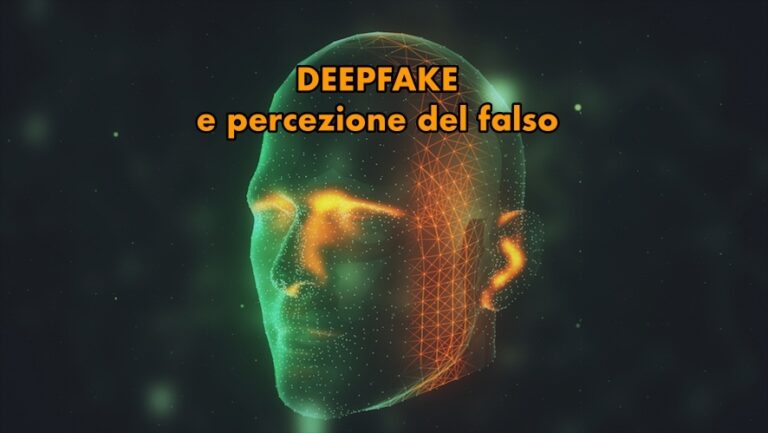 Rendering 3D di volto puntinato di colore verde su fondo scuro, ricreato al computer, a esprimere il concetto di deepfake e percezione del falso e del reale.
